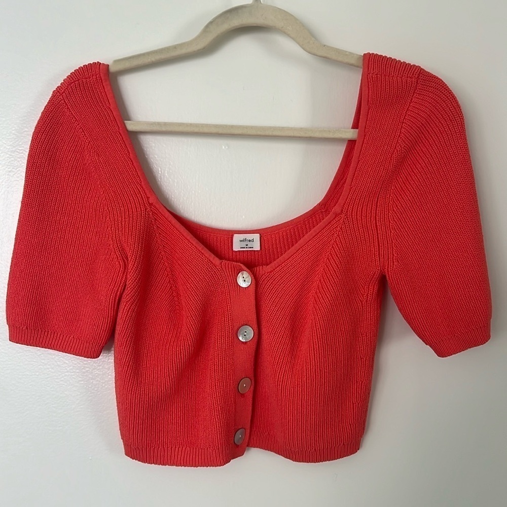 Coral Pink Cropped Button Up Sweater